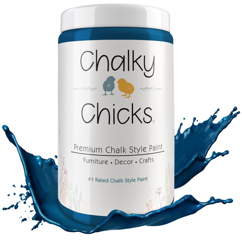 Chalky Chicks All-in-One Chalk Paint for Furniture or Cabinet - 32Fl Oz - Matte Finish Midnight (Peacock Blue) for Metal, Wood Furniture Paint - No Sanding All-in-One for Home Decor & Crafts, USA Made - Image 1
